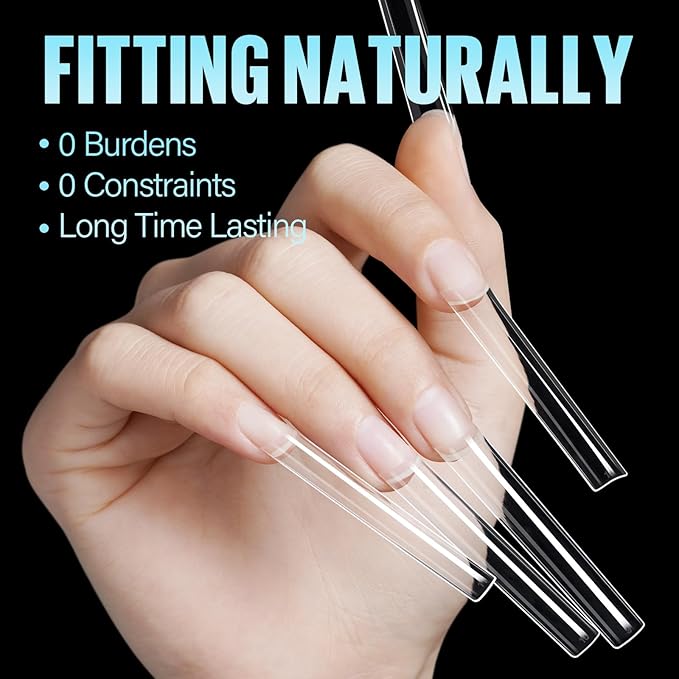 TOMICCA XXXL Square Nail Tips 240Pcs, 12 Sizes Extra Long Nail Tips for Gel Nails, Half Cover Straight Tapered Square French Nails for Nail Salons Home DIY