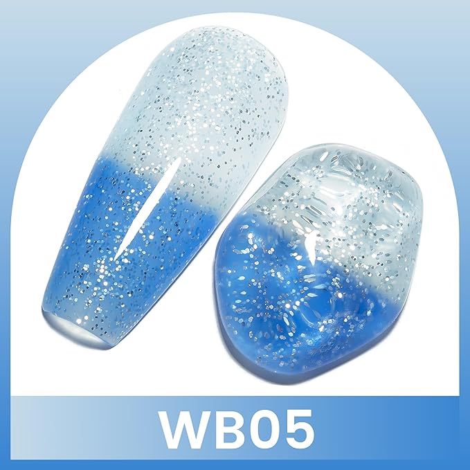 YTD Likomey Color Changing Gel Nail Polish,15ml Silver To Light Blue Glitter Mood Temperature Change Colors Ombre Thermal Salon Home Fall Winter Manicure UV Nails Varnish,WB05