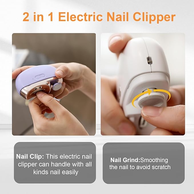 Easyclip Smart Nail Clipper - 3 in 1 Smart Electric Nail Clippers for Seniors, Baby and Adults,Polishing Clipper with LED Light,Suitable for Fingernail Toenails(Purple)
