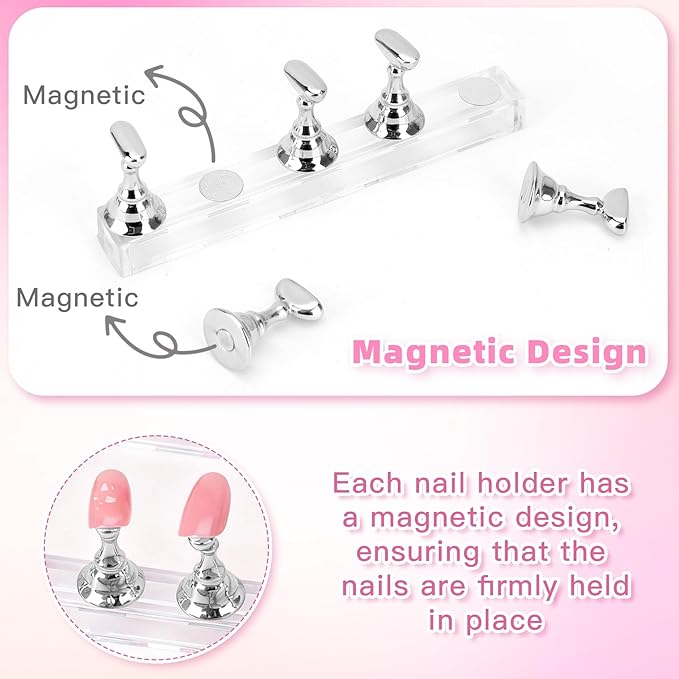 Nail Stand Nail Holder for Painting Nails 2 Sets Press on Nails Stand Display with 96 Pcs Reusable Adhesive Putty Clay Magnetic Acrylic Nailss Art Tools Accessories for Home DIY Salon Supplies Silver