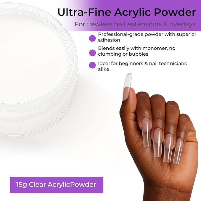 9Pcs Acrylic Nail Kit - 4Pcs Acrylic Powder (Pink, White, Clear, Nude) and Professional Acrylic Liquid Monomer set with Acrylic Nail Brush Nail Forms Glass Cup for Beginner kit