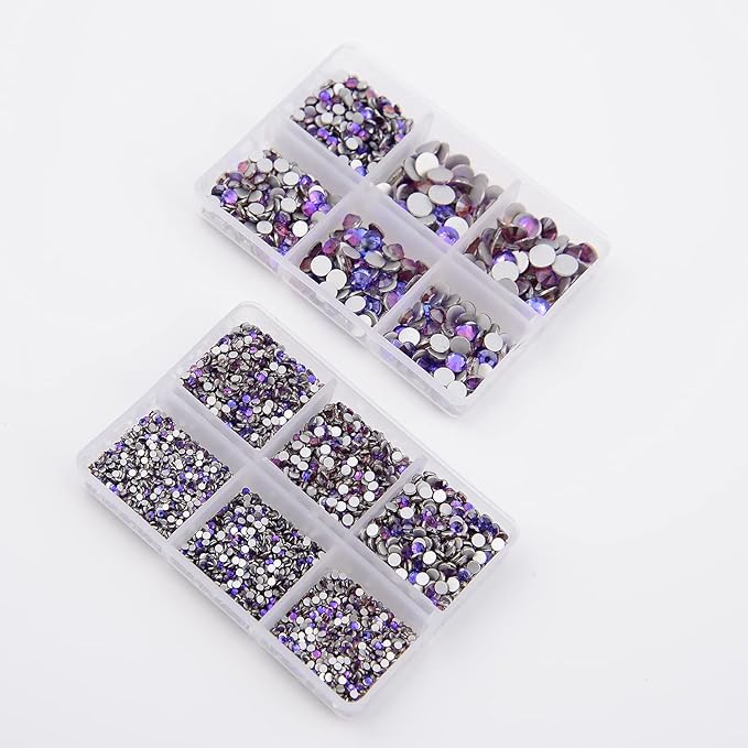 NCB 8000pcs Non Hotfix Rhinestones 10 Sizes Flatback Crystal Glass Rhinestones with Tweezers and Picking Pen for Nail Art Clothes Bags Phone Decorations Crafts DIY (055 Purple Velvet Mix SS3-SS30)
