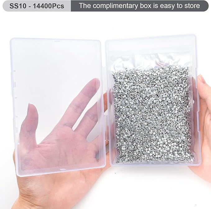 Flatback Rhinestones Bulk, 14400PCS Silver Rhinestones for Clothes DIY Decoration Crafts, Silver, SS10, 2.7-2.9mm