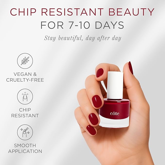 Cote Beauty’s Warm Rich Berry Natural Nail Polish, Luxurious, Creamy Finish, Long Lasting Nail Polish Chip-Resistant, Vegan & Cruelty-Free, Complements All Skin Tones, 0.27 Fl Oz