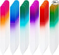 Mudder 24 Pack Mini Glass Nail File with Plastic Sleeve Small Crystal Files for Nature Czech Glass Nail Double-sided Fingernail Files for Travel Fine Grit Salon Valentine Gift Gifts(Gradient Color)