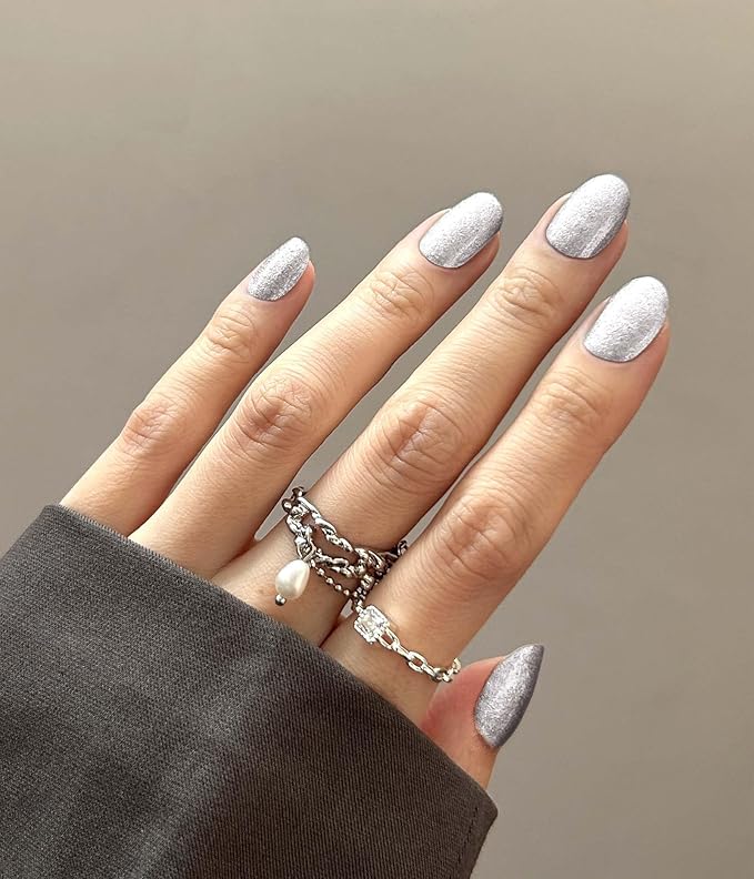 Nail Polish Strips (No UV Lamp Needed) - 22 Pcs Salon Quality Gel Nail Stickers - Long Lasting Wraps (Lunar Surface Light Grey)