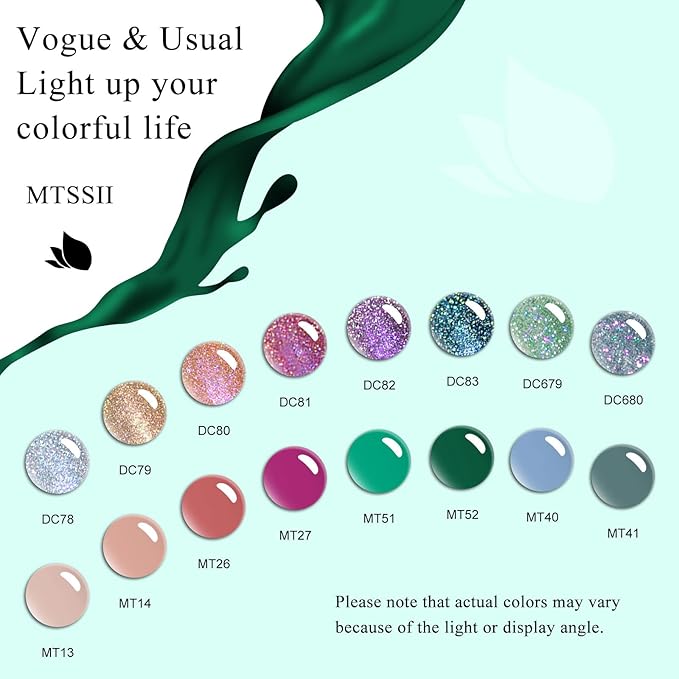 MTSSII Nude Pink Rose Red Green Blue Gel Nail Polish 18 Pcs Set Silver Yellow Pink Purple Glitter Gel Nail Polish with Base Gel Set Glitter Polish Kit for DIY Nail Art Women Gifts