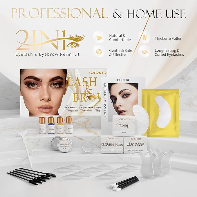 Lash Lift Kit & Eyebrow Lamination Kit - Lash Lift and Tint Kit, 2 in 1 Professional Eyelash Curling Lash Extension and Eyebrow Lift Kit, Lash Lift Easy to Use at Home Diy & Salon, Lasts for 6-8 Weeks