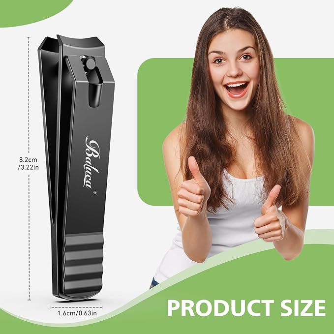 BALUCA Curved Toenail Clipper for Thick Nails, Heavy Duty Stainless Steel Toe Nail Clippers for Seniors, Men & Women, Stainless Steel Nail Cutter for Accurate Trimming and Grooming (All Black)