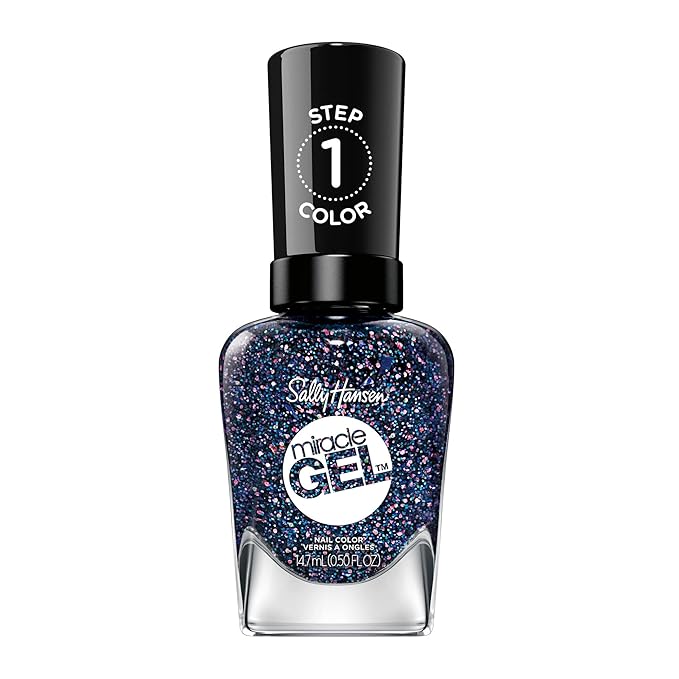Sally Hansen Miracle Gel Salon Quality Nail Polish | Gel-Like Formula, Two-Step System, No UV Light Needed, Long Lasting | Opaque, Glittery | 581 Girls Flip | White Nail Polish