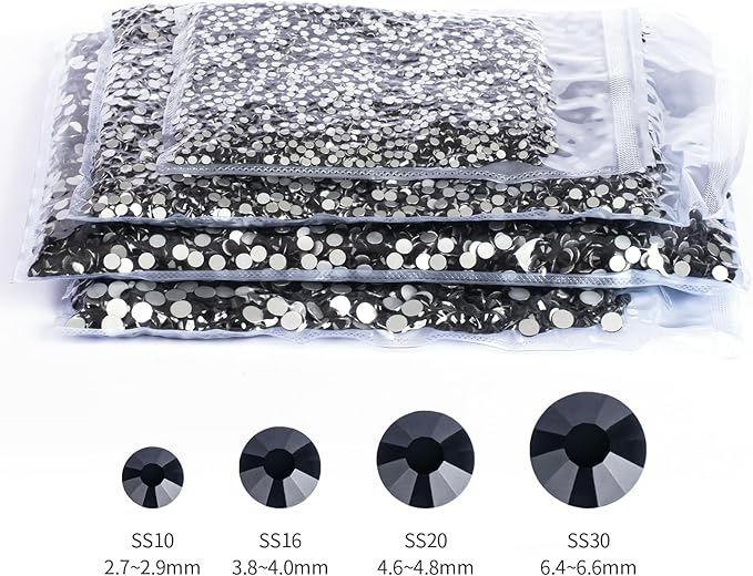 10000PCS Black Rhinestones Bulk, Flat Back Crystal Glass Stone Round Gems,SS10, 2.7-2.9mm