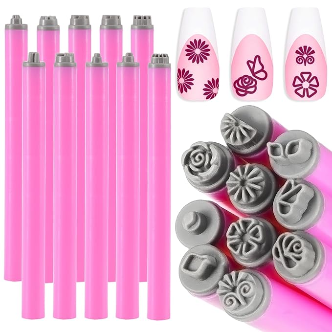 DANNEASY 10PCS Nail Art Flower Stamp Pen, Nail Art Stamp Pen Set, Nail Design Stamping Pens DIY Nail Art Tools, Nail Graffiti Tool for Creative Home Manicure Kit