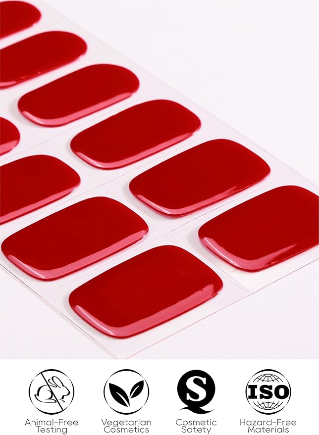 Semi Cured Gel Nail Strips - UV Light Gel Nail Stickers - 20 Long Lasting Salon Quality Wraps (Resplendent Red)