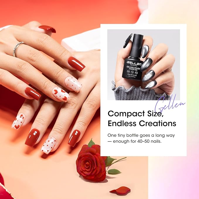 Gellen 24pcs Gel Nail Polish Set, 20 Gel Polish Colors with Base Coat and Glossy Matte Cateye Top Coat, HEMA TMPTA TPO 3-Free Red Pink Green White UV Cured Soak Off Salon Nail Kit, Gift for Women Girl