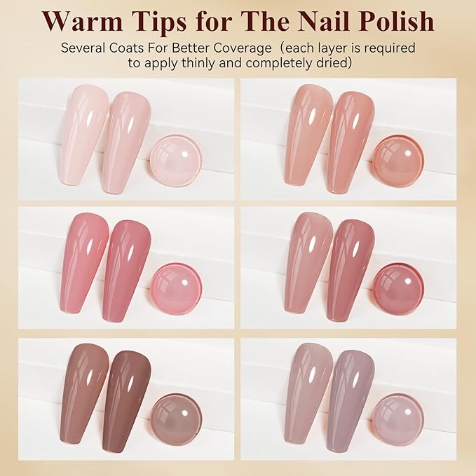 Pink Quick Dry Nail Polish Set 6 Colors Vegan Nail Lacquer Nude Brown Air Dry Glitter Fingernail Polish Regular Neutral Wedding Color Non Gel DIY Salon Valentine's Day Gift for Women