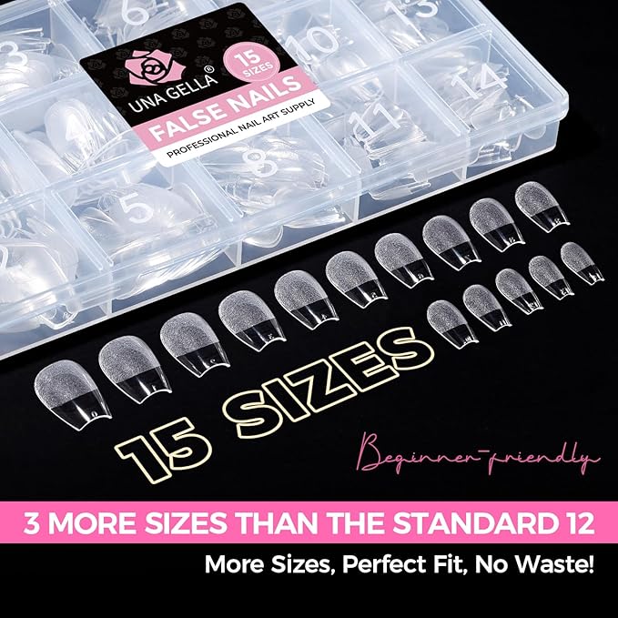 UNA GELLA Gel Nail Tips Coffin Short 15 Sizes Short Coffin Press On Nails Pre-Etched 300pcs Soft Gel Nail Tips Full Cover For Nails Extension Home DIY Salon