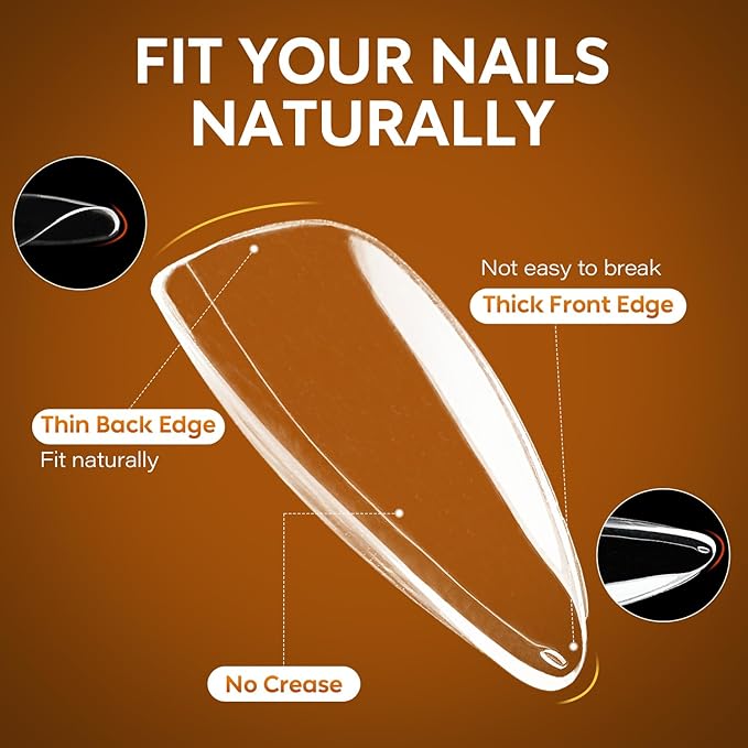 Nicedeco Gel Nail Tips Medium Stiletto Shape Nails, 504Pcs Clear Soft Tips Full Cover False Nails for Gel Nail Extensions Press on Nails - 014