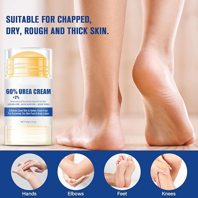 2PCS 60% Urea Hydrating and Anti-Cracking Foot Cream，2025 Upgraded Hand and Foot Cream Urea Moisturizer，Hydrates Dry and Cracked Feet and Hand (1.41 Ounce, White)