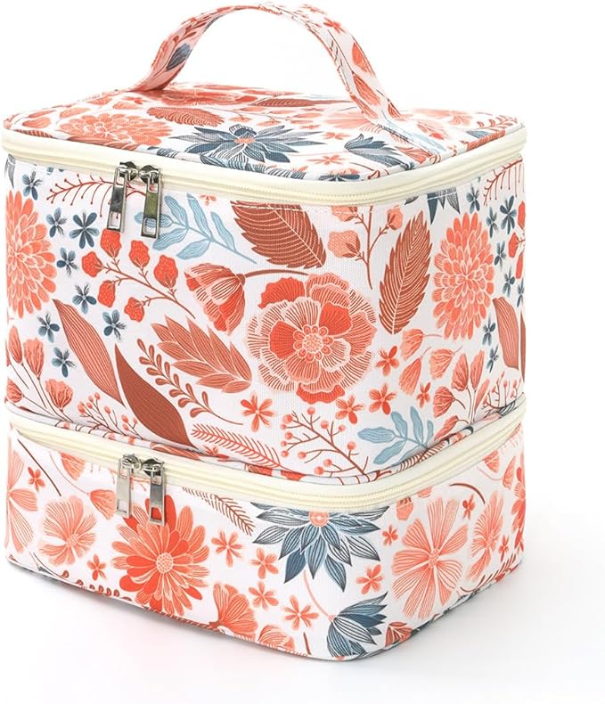 Nail Polish Organizer Aesthetic Nail Organizers and Storage, Bow Nail Supplies Kit Organizer Travel Carrying Case for Manicure Tools (Floral G, 2 Layer)
