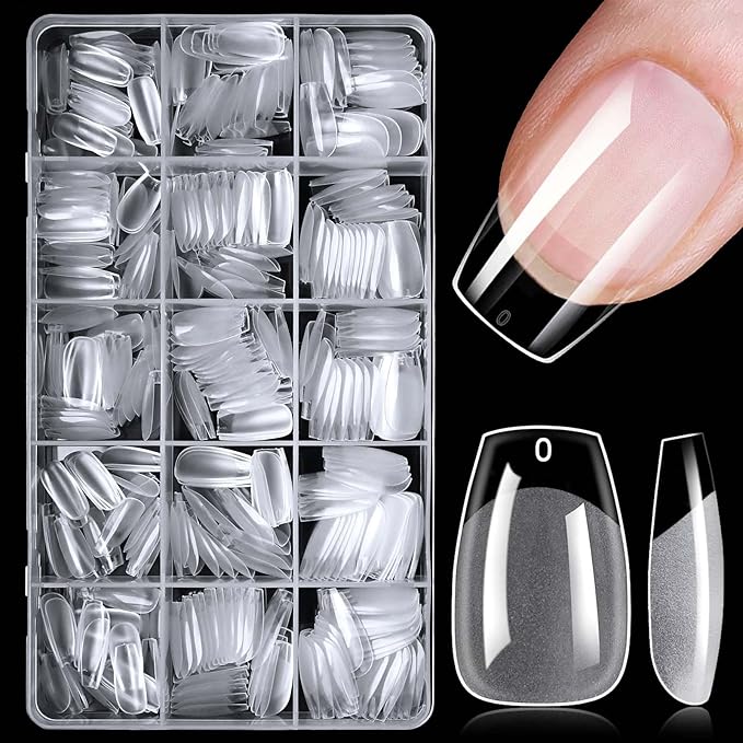 300pc Short Coffin Nail Tips, Soft Gel Nail Tip Coffin Fake Nails Artificial Fingernail, 15 Sizes Full Cover Clear Press on Nail Short Acrylic Nails Tips for Nail Extension, Press Nails Making