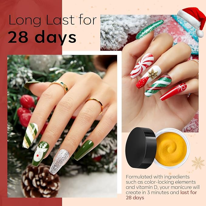 Modelones Christmas Dip Powder Nail Kit 20 Colors, Red Green Brown Orange Glitter Dipping Powder Starter Set Base&Top Activator Liquid French Nail Art Salon DIY Kit Gifts for Women