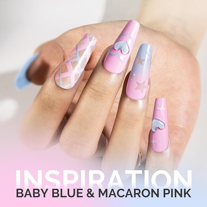 MelodySusie Thick Gel Nail Polish Set- 2 Pcs 15ML BabyPink & Blue Gel Polish Set Soak Off UV LED Pink Gel Polish Christmas Gift for Women Nail Art Manicure Salon DIY Nail Design Decoration at Home