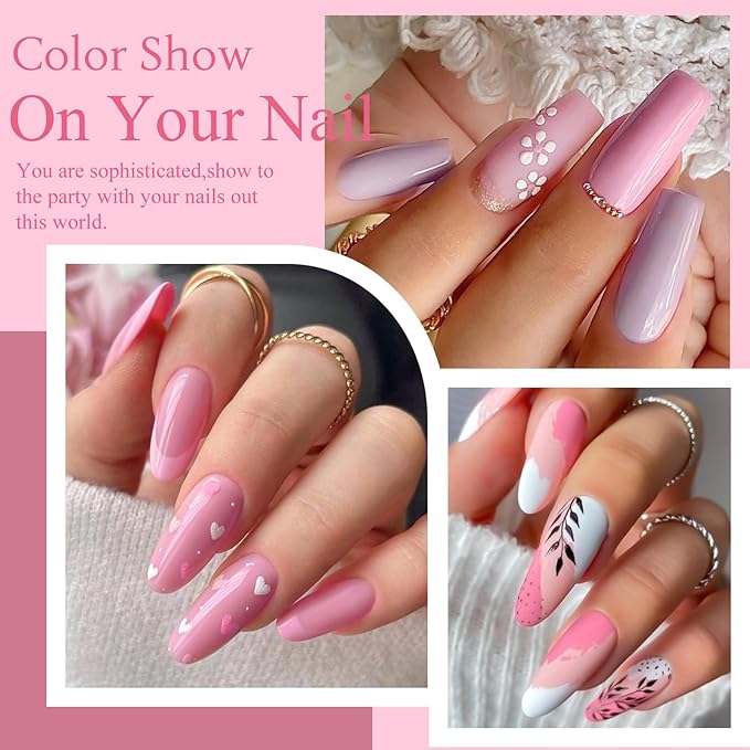 MTSSII Nude Glitter Gel Nail Polish Set 8Pcs Purple Pink Neutral Gel Polish Pastel Pink Tones Gold Beige Rose Soak off Uv Led Gel Polish Kit Gift for Girls Nail Polish