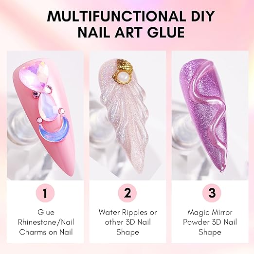 Makartt Nail Charms Rhinestone Glue Kit, 15ml Gel with 100PCS Pink Rhinestones Gems 3D Decor with Tweezer Acrylic Supply for Nails Techs