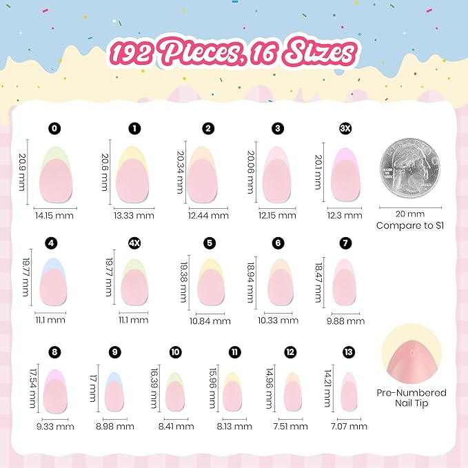 Beetles French Tips Press On Nails, Pastel Spring Nails Short Almond 6 Colors 192 Pcs, Spring Fake Nail Tips, Pink Blue Green Soft Gel Nails False Nails Art DIY For Women