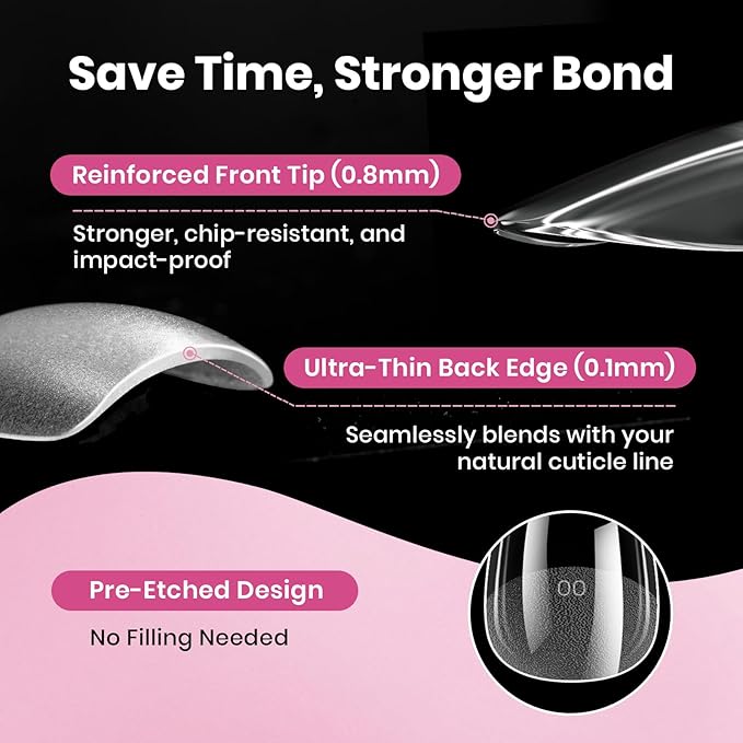 Beetles Gel Nail Tips Square Short, 320pcs 16 Sizes, Flat-X Pre-Etched Half Matte Full Cover Soft Acrylic Press on False Nail Extension Tips Easy DIY Salon Art for Flat & Natural Nail Beds