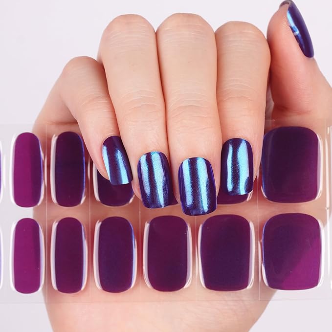 DANNI & TONI Semi Cured Gel Nail Strips Cranberry Chrome (Wine Flash) Color-Shifting Gel Nail Stickers 28 Stickers Gift for Woman