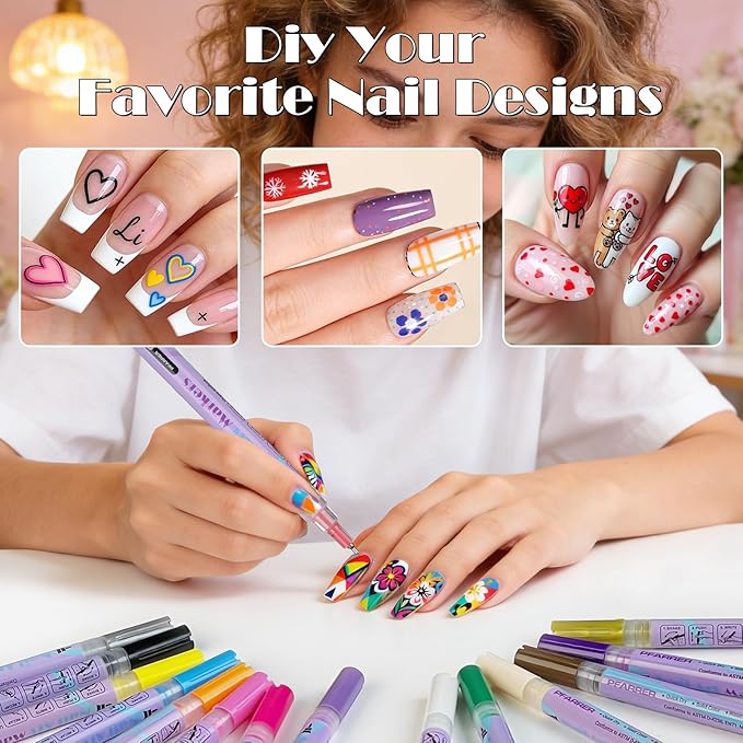 15 Colors Nail Art Pens Set, 2026 New Nail Art Markers for Gel Nails, DIY Nail Art Pens for Painting Nails, Quick-drying Nail for DIY Nails Art Design Manicure Tools TA640-15