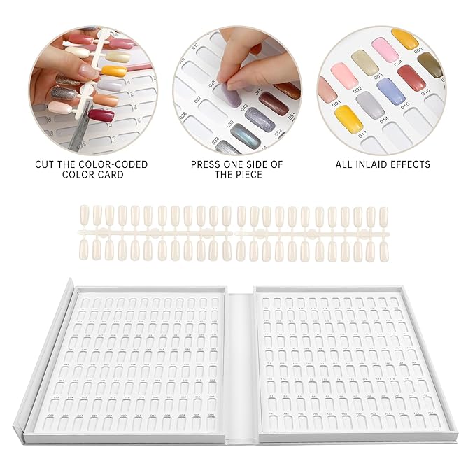 Professional 216 Nail Colors Display Chart, Nail Gel Polish Organizer Card Book, Nail Art Salon Nail Swatch Stick Card board Painting Practice Book