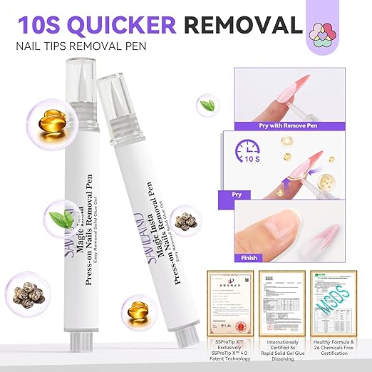 SAVILAND Pro Solid Nail Glue & Remover Kit: 30-Day Solid Adhesive Kit with U V Lamp 20g Gel & 3ml Fast Nail Glue Remover Pen for X Nail Gel Extension System