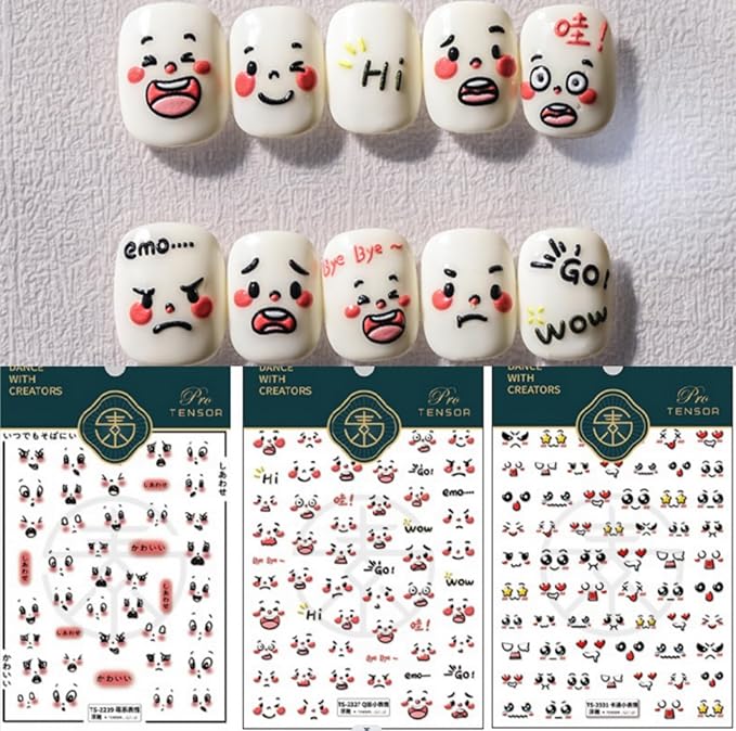 Dedyel Smile Nail Art Stickers Cute Nail Stickers Cartoon Nail Stickers 5D Embossed Smile Face Nail Stickers Kawaii Self-Adhesive Nail Stickers for Women Girls Kids Nail Art Decoration