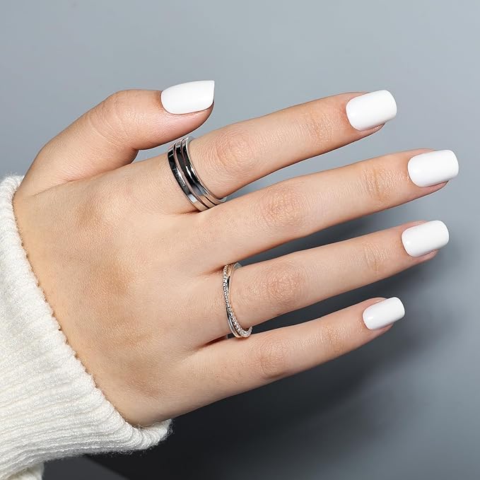 White Press on Nails - Short Square Press on Nails, Milky Nails Press Ons for Women DIY Fake Nails Kit with Glue, Glossy Reusable Glue on Nail Short in 15 Sizes - 30pcs, Milky White