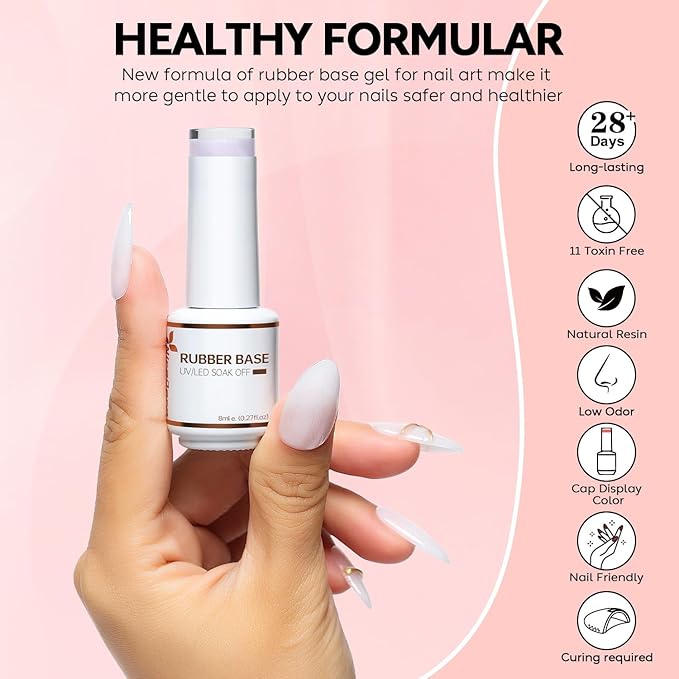 Nicedeco Hema Free Rubber Base Gel Polish for Nails 6 Pcs Cruelty Free Vegan Rubber Gel Nail Strengthener Nude Pink Nail Gel Polish Set 38