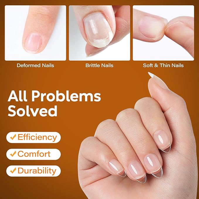 Nicedeco Extra Short Almond Nail Tips Full Cover 216PCS Clear Fake Nails Tip for Acrylic Nail Tip Soak Off Home DIY Salon Nails 12 Sizes - 009