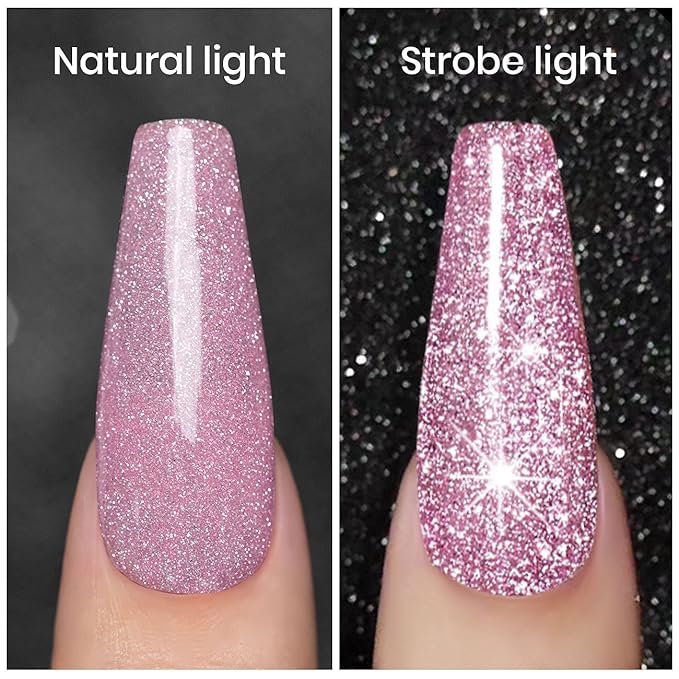 Pink Gel Nail Polish, Reflective Glitter Gel Polish, Diamond Shimmer Nailpolish, Soak Off U V L E D Cure Required For Nail Art Design Salon Diy Home RAR81