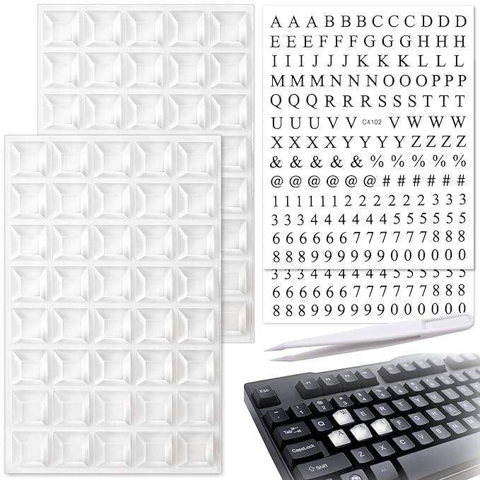 80pcs Raised Keyboard Sticker for Long Nails, Self-Adhesive Keycap Riser with Letter Decals, Silicone Keyboard Cover for Nail Art Typing Gaming- Clear