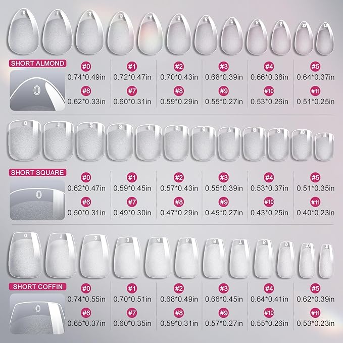 krofaue 3 Styles Short Nail Tips Kit - 720PCS Half Matte Coffin, Almond, Square Fake Nails Full Cover Press on Extension for Soft Gel Tips Set Art DIY Home