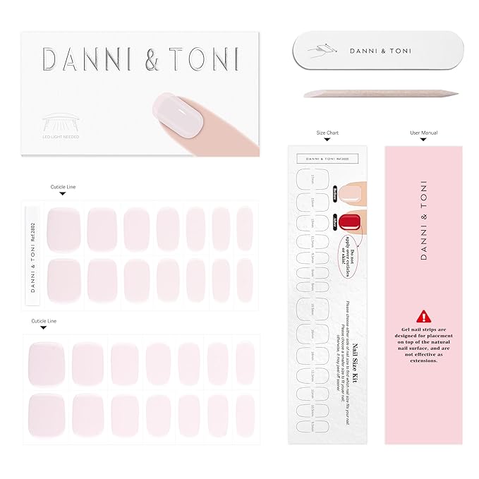 DANNI & TONI Semi Cured Gel Nail Strips Light Pink Gel Nail Wraps Gift for Woman |Misty Pearl