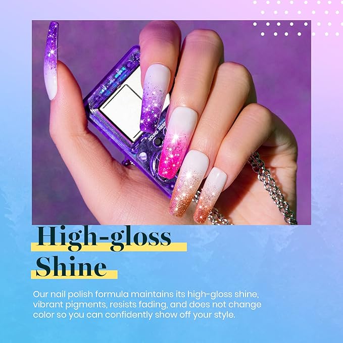 Beetles Glitter Gel Polish, 6 Pcs Pink Silver Platinum Gel Polish Kit Soak off Uv Lamp Shimmer Purple Pink Green Gold Glitter Nail Polish Kit Holiday Spring Gift Design for Party