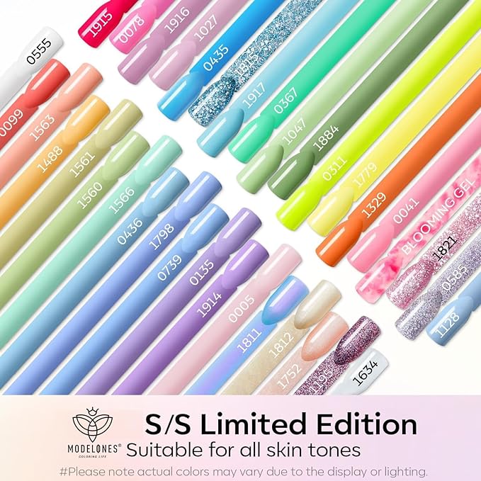 modelones 40Pcs Gel Nail Polish Set, 36 Colors 2026 Easter Spring Pastel White Pink Light Yellow Blooming Glitter Gel Polish Kit with 4PCS Glitter Matte Glossy Top Base Coat LED Nail Art DIY Gift