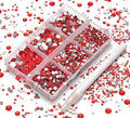 AD Beads 4300 Pieces Flat Back Nail Art Rhinestones Round Beads 6 Sizes (2-6.5mm) with Storage Organizer Box,Rhinestones Picking Pen for Nail Art Phone Decorations Crafts DIY (Red)