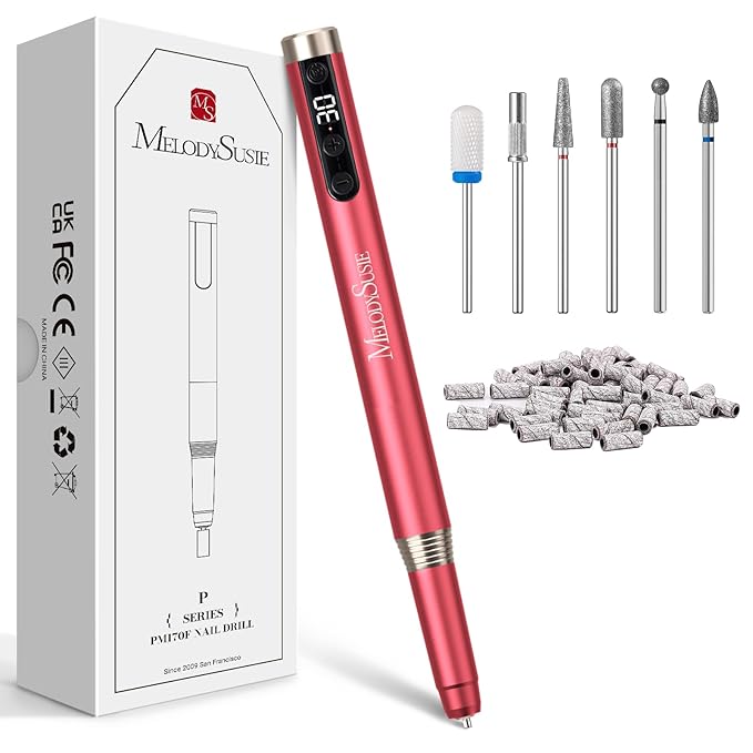 MelodySusie Pen-Shaped Ultra-Slim Cordless Nail Drill, PM170F 30000RPM Portable Rechargeable Electric File with LED Display for All Manicure, Nail Care, Shaping & Gel Removal for Advanced Home Use