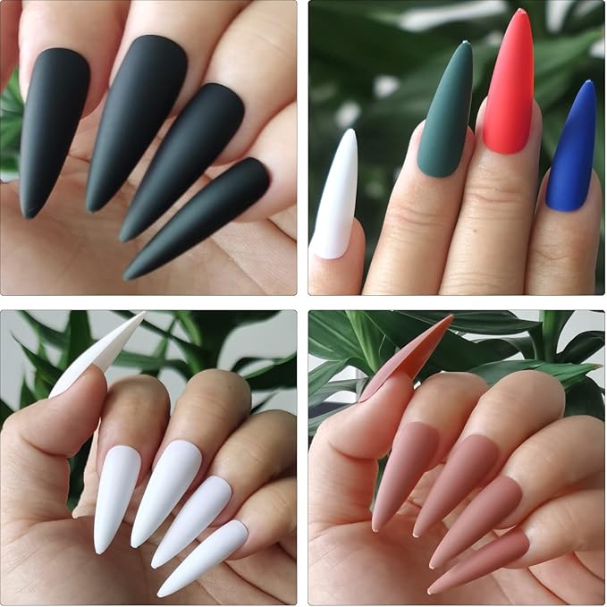 LoveOurHome 576pc Matte Stiletto Press on Nails Long Pointy Fake Nail Tips Full Cover Artificial Fingernails Colored False Nail Halloween Acrylic Nail Artificial Manicure 24 Colors for Women Girls