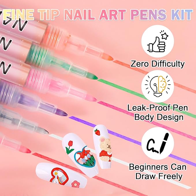 Nail Art Pens Set 3D Nail Polish Pens Acrylic Paint Nail Drawing Liner Graffiti Dotting Nail Art Pen Kit Tools for Professional Nail Art Design(12 Colors)