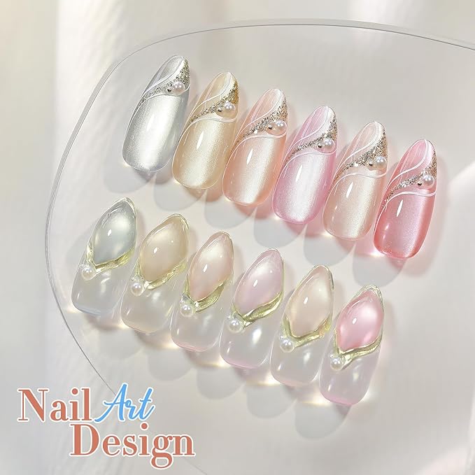 Double Rhythm 0.5 Oz Cat Eye Gel Polish with Magnet Same Color Same Bottle Holographic Glitter Shimmer Translucent Color Salon 15 ML Magnetic Nail Art (Apricot Peach-MC1151)