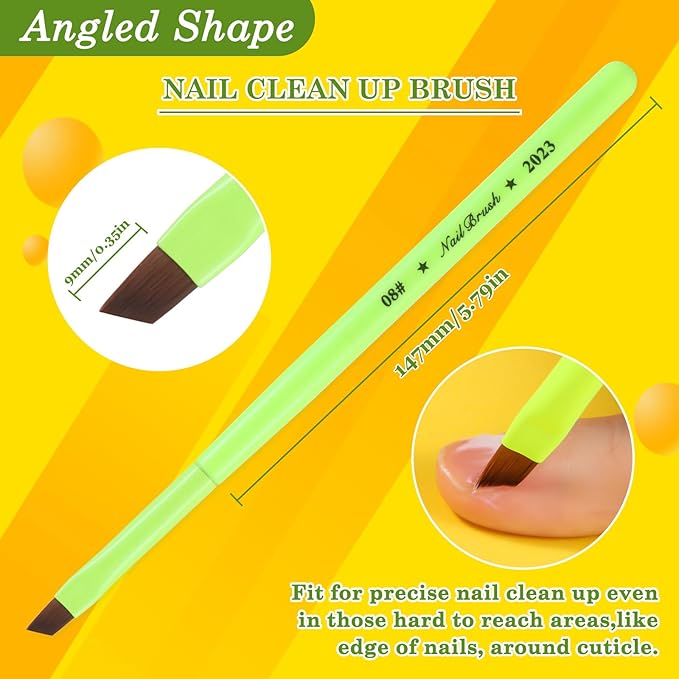 3PCS Nail Clean Up Brushes for OPI Nail Polish Remover, Brushes for Cleaning Polish Mistakes on the Cuticles, Acetone Resistant Nail Brush for Nail Art and Designs（Fluorescent Green ）